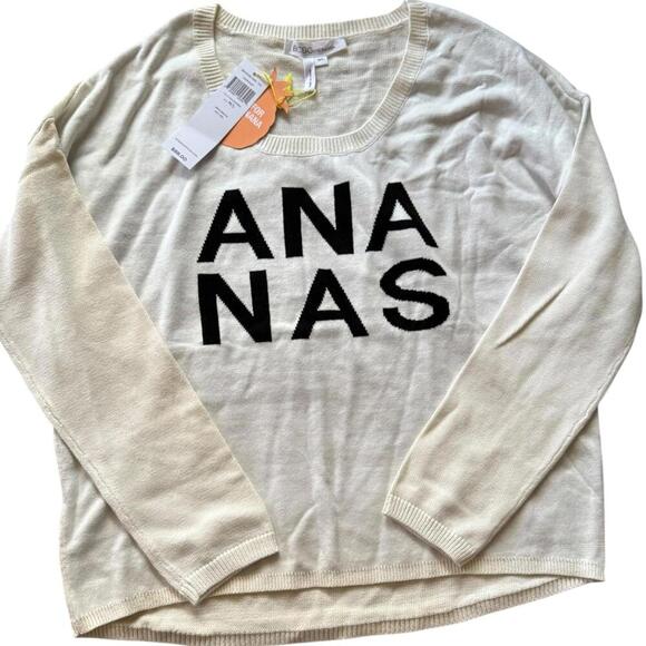 BCBGeneration ANANAS Graphic White Sweater Women’s Pullover Cotton Knit M/L - Picture 1 of 7